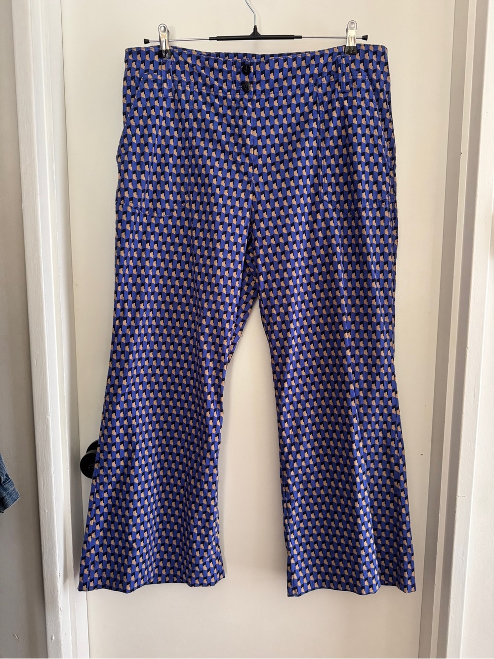 Maeve Geometric Boot-Flare Pants in Blue and Purple